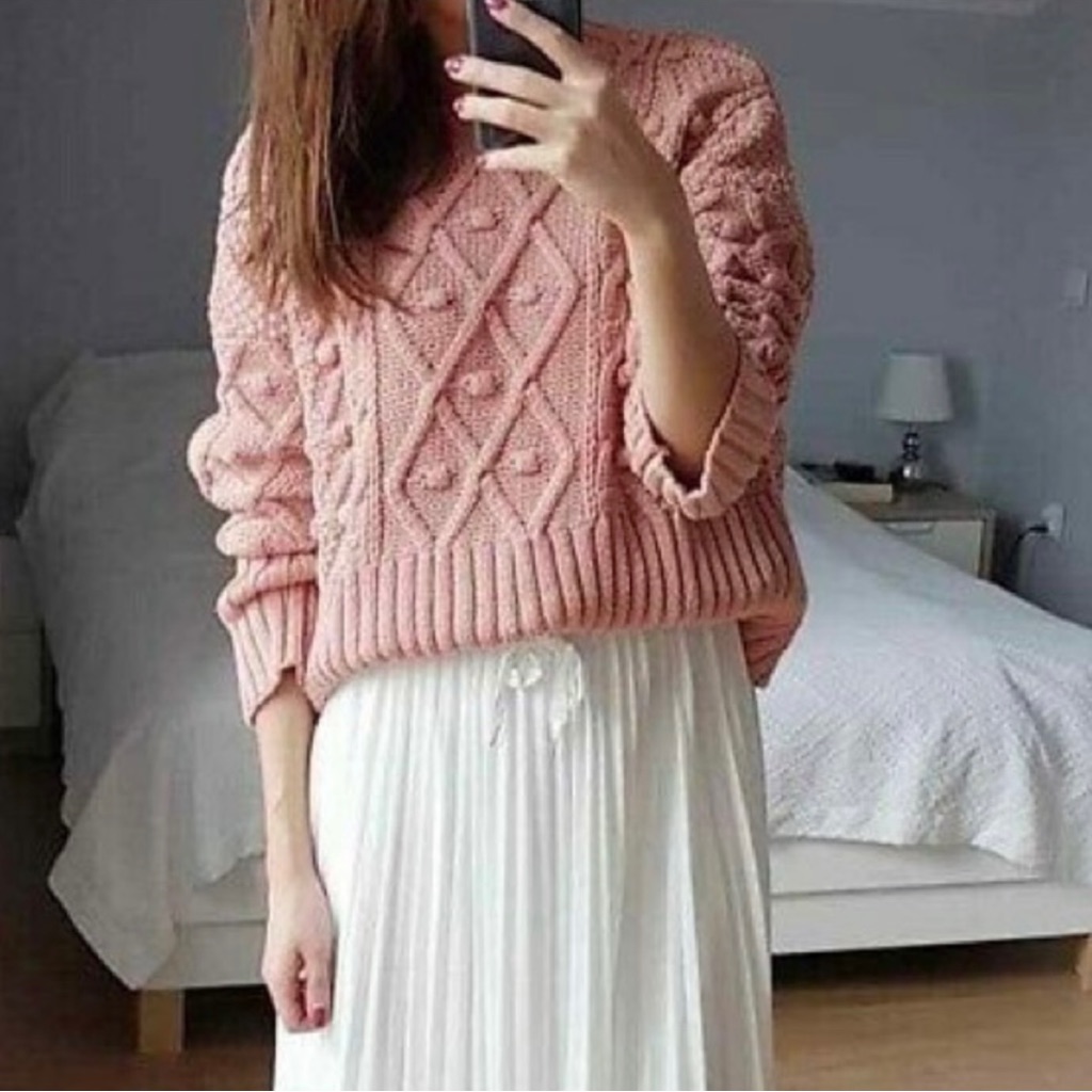 Zara Chalk Pink Oversized Bubble Sweater